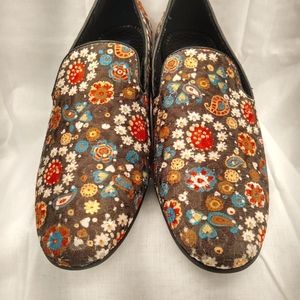 Giorgio Bruntini Mens 8.5M Brown Floral Fabric Embroidered SlipOn Loafer *C009*